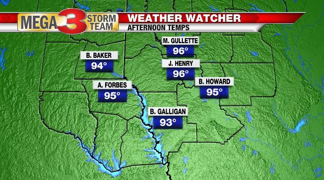 Southern ArkLaTex Weather Watcher High Temperatures for 6/21/19